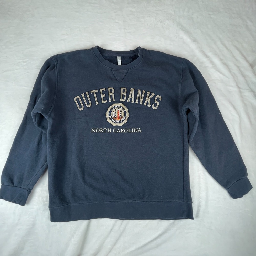 Teemax Sweatshirt Mens L Navy Fleece Lined Outer‎ Banks North Carolina Crew Neck